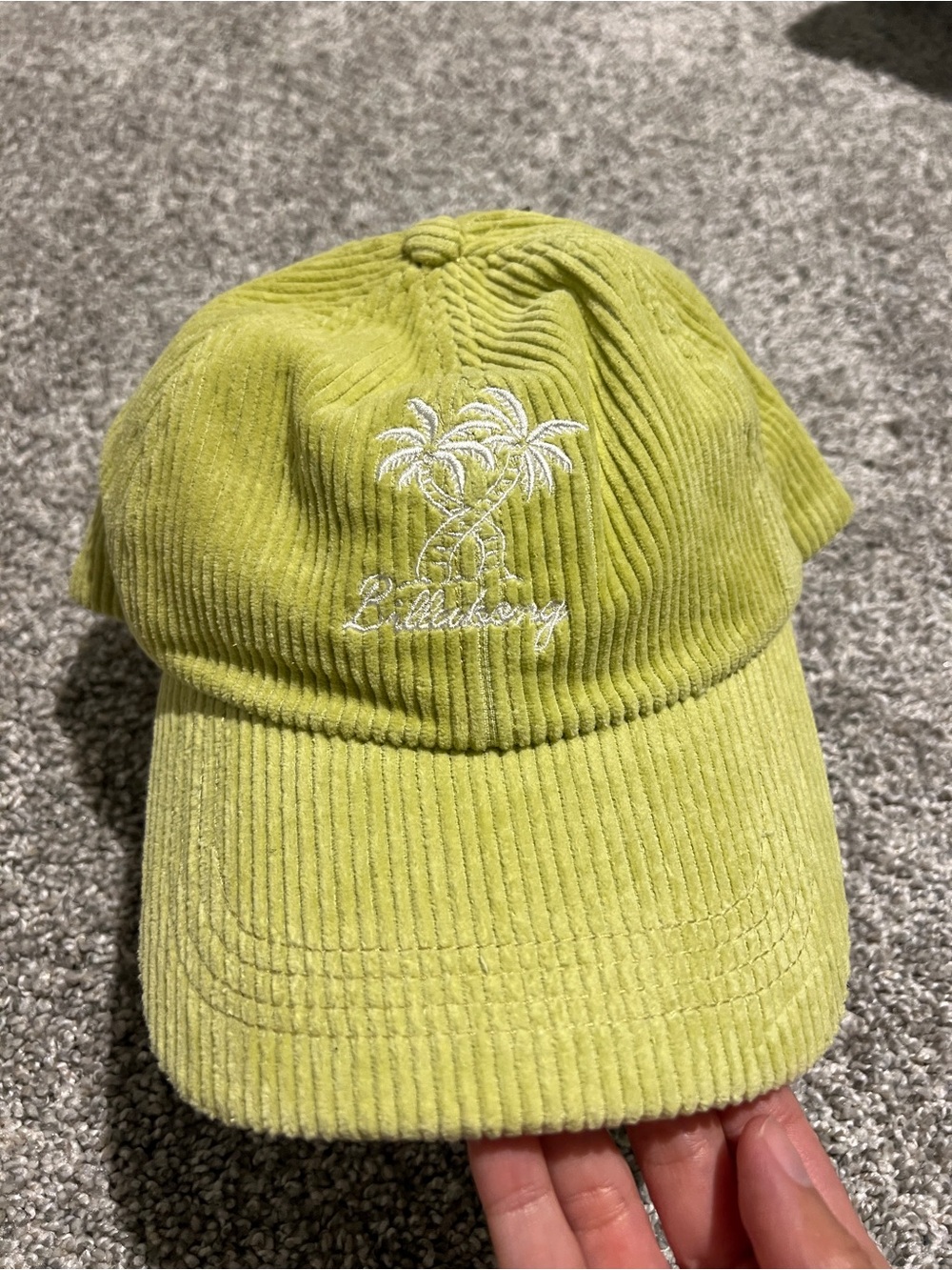 Billabong Lime Corduroy Cap with White Palm Embroidery
